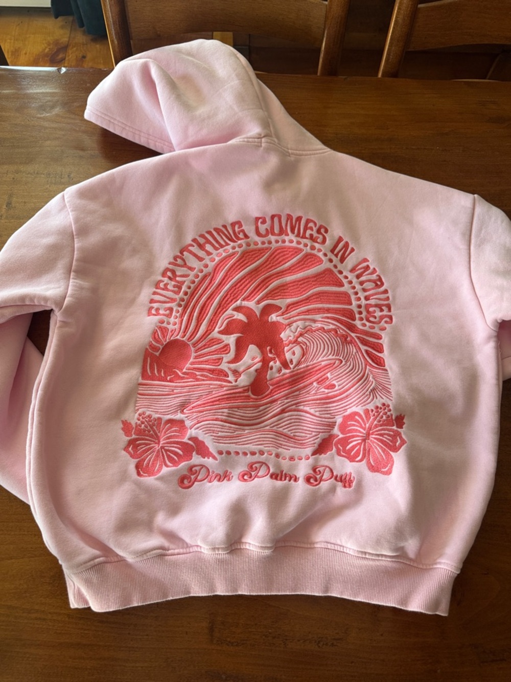 PINK Palm Tree Logo Light Pink Fleece Hoodie - Picture 2 of 3